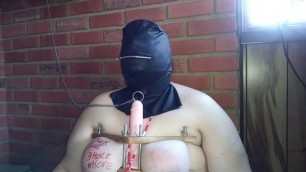 Hooded Slave Gets Bound Tits Punished, made to Suck.