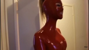 Svetlana and Red Latex Catsuit with Hood