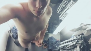 Young Twink Masturbates and Cum in Public Changing Room