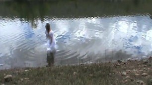 big wedding gown in a lake