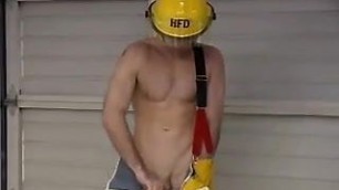 American firefighter showing off
