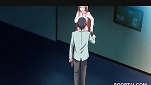 Redhead anime  doll seducing her cute teacher